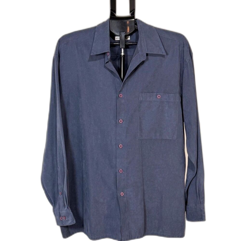 Pierre Cardin Slate Blue Faux Suede Button-Down Shirt
